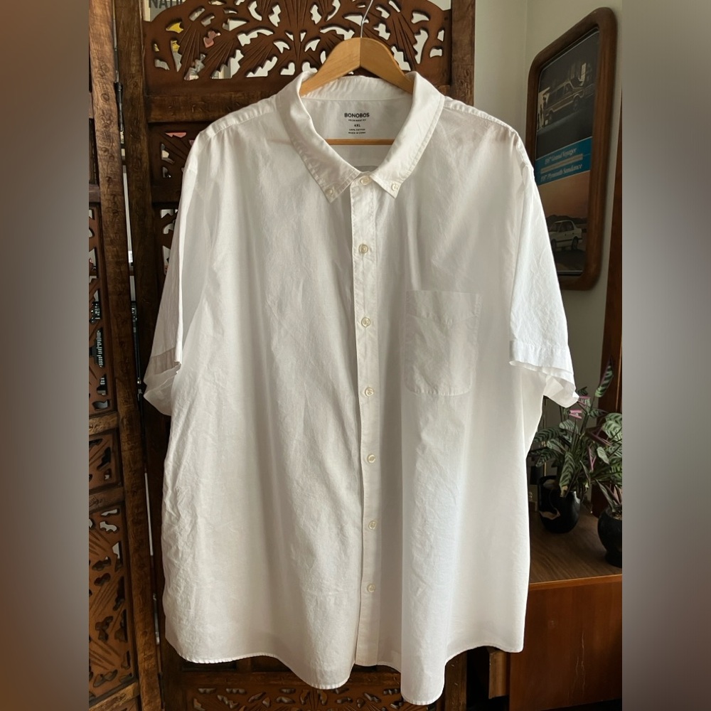 Bonobos short sleeve, button down, white, 100% cotton shirt, prominent fit